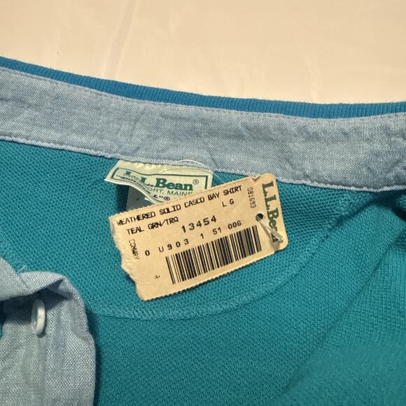 Vintage L.L. Bean Polo Shirt Men’s Large Teal Blue 100% Cotton Made in USA - NWT - Picture 5 of 10